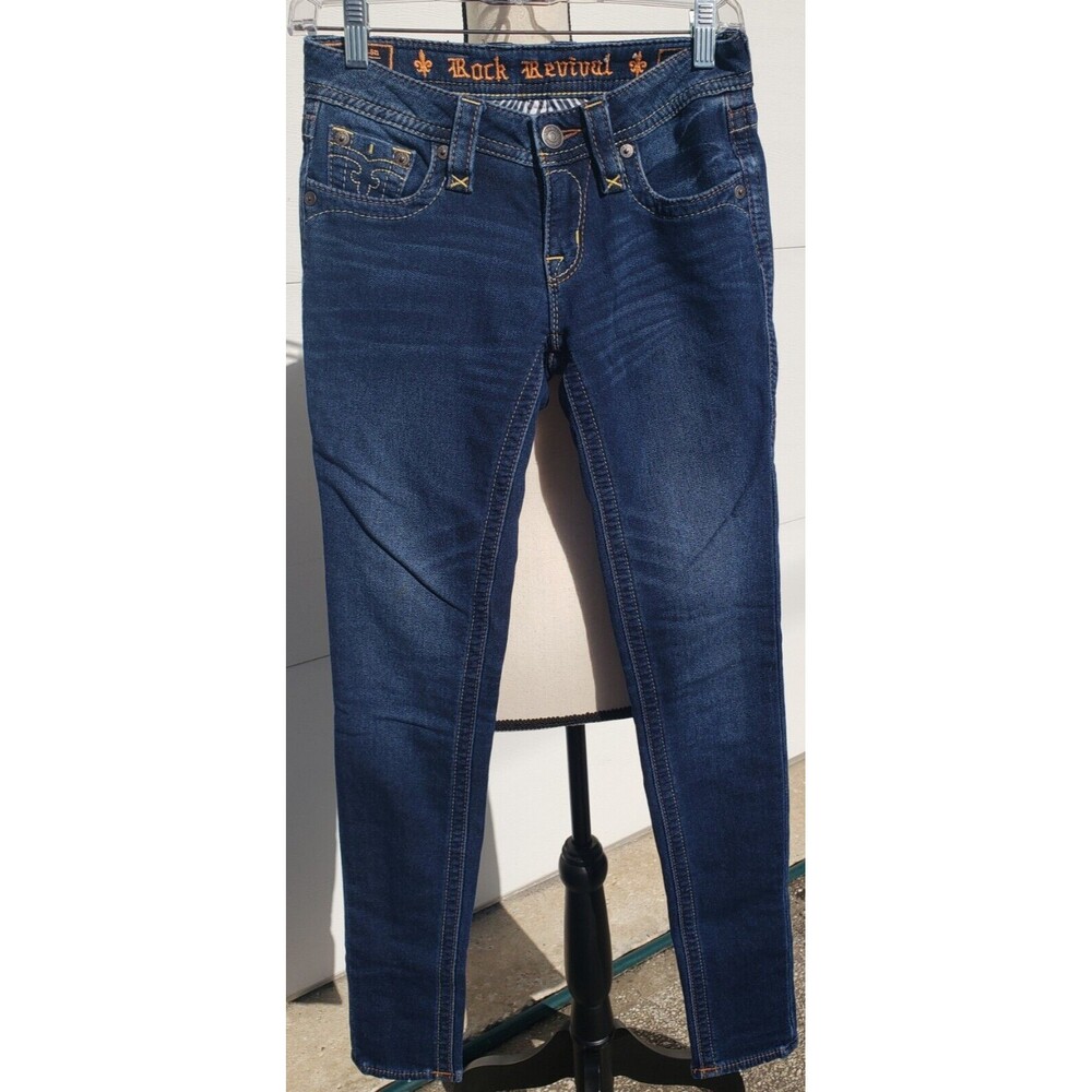 Rock Revival Jeans 25 Womens Blue Denim Jessica Skinny Leg Dark Wash Stretch - Picture 2 of 16